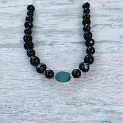 Collar agata negra con circulo de plata y aretes