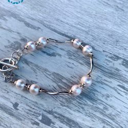 Pulsera dura plata perla