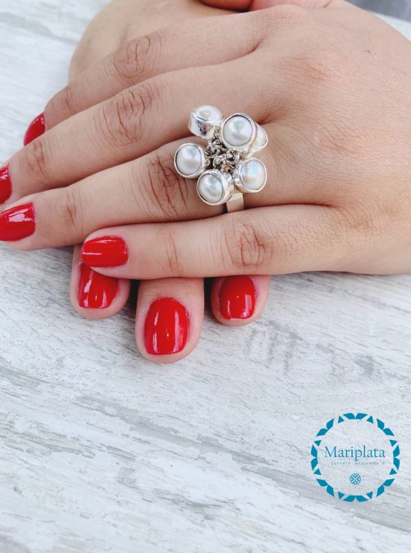 Anillo circulos colgantes de perlas - Imagen 2