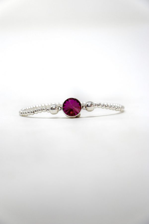 Pulsera bolitas de plata con circulo de Swarovski
