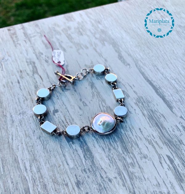 Pulsera circular de perla con plata