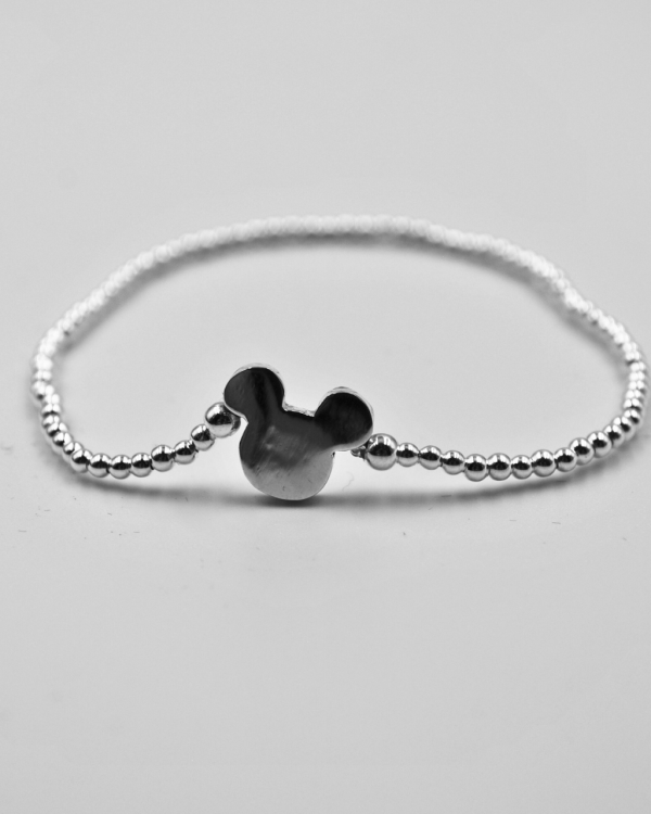Pulsera elastica de bolitas de plata con Mickey Mouse