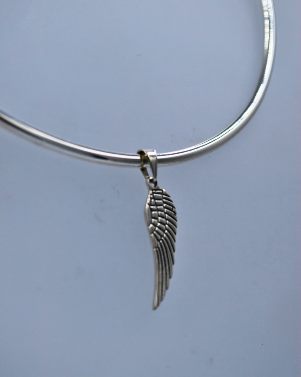 Dije de plata con forma de pluma