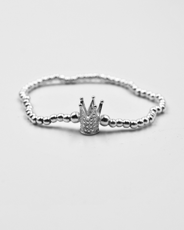 Pulsera elastica de bolitas de plata con una corona picos - Imagen 3