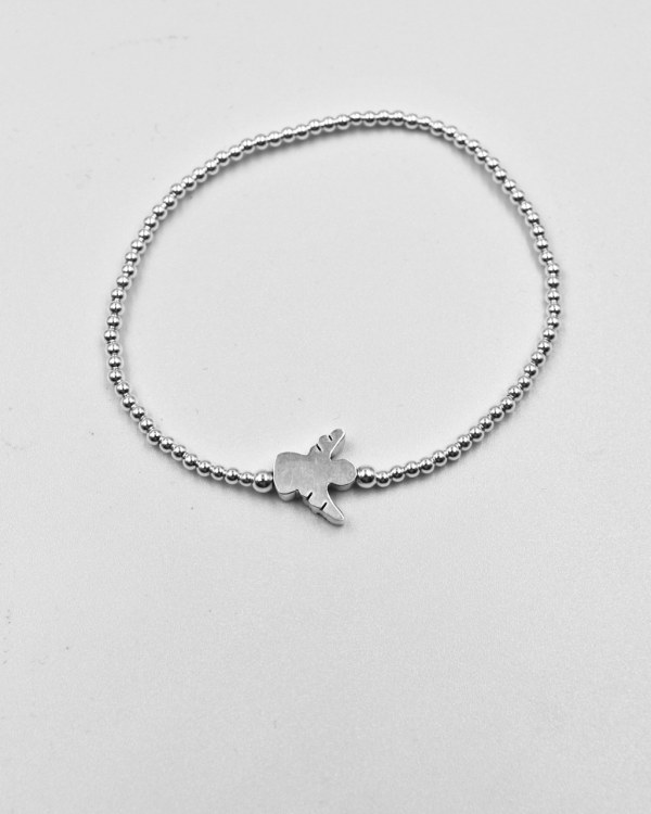 Pulsera elastica de bolitas de plata con Angelito - Imagen 4