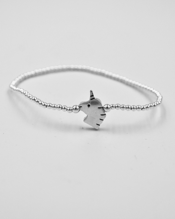 Pulsera elastica de bolitas de plata con unicornio - Imagen 2