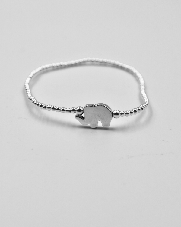 Pulsera elastica de bolitas de plata con Elefante - Imagen 3