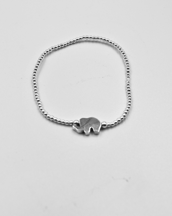 Pulsera elastica de bolitas de plata con Elefante - Imagen 2