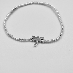 Pulsera elastica de bolitas de plata con libelula
