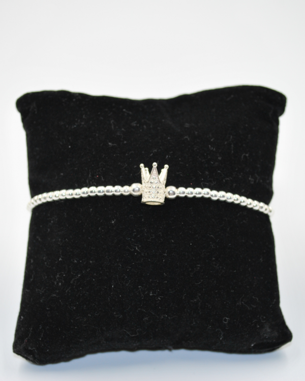 Pulsera elastica de bolitas de plata con una corona picos - Imagen 4