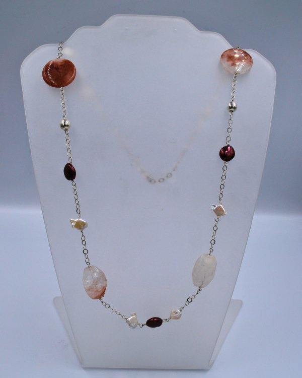Collar de plata con cuarzos rosas y blancos