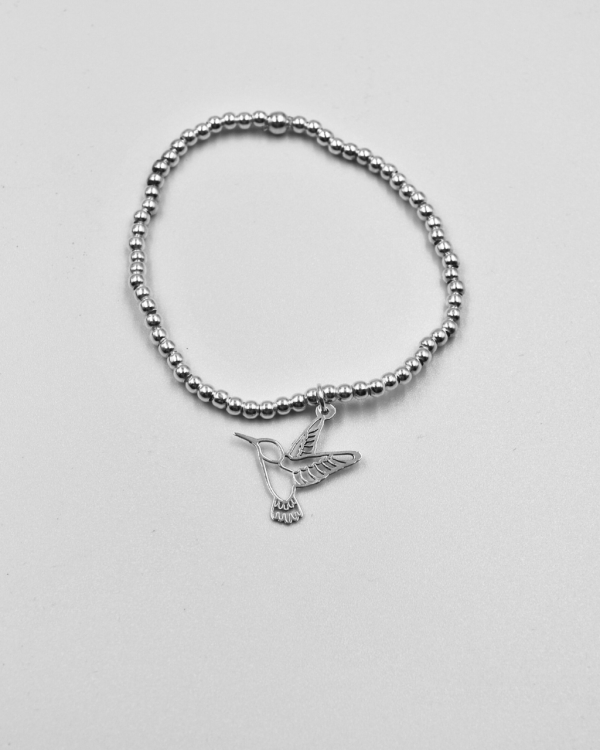 Pulsera de colas de plata medianas con colibrie colgante - Imagen 3