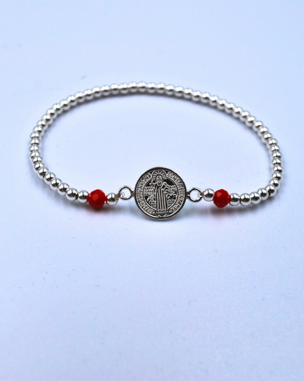 Pulsera bolitas de plata con San Benito