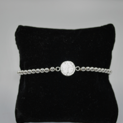 Pulsera bolitas de plata con San Benito