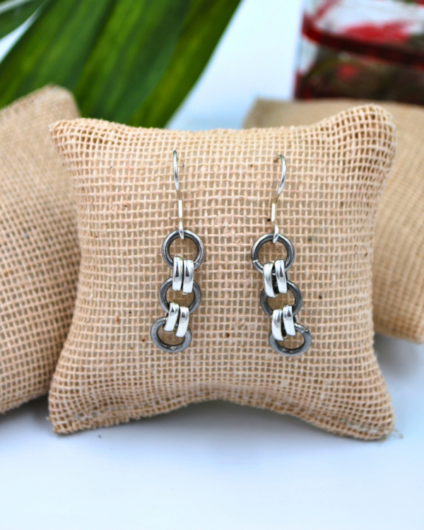 Aretes plata gris con negro tipo cadena - Imagen 6
