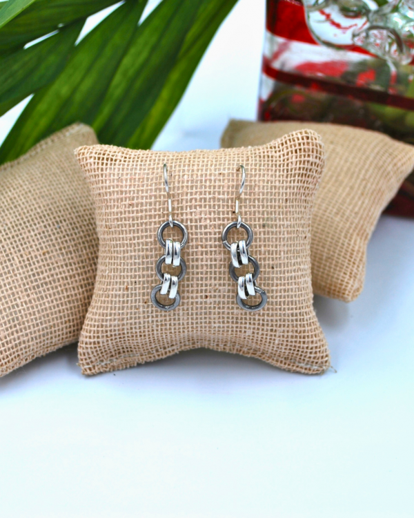 Aretes plata gris con negro tipo cadena - Imagen 4