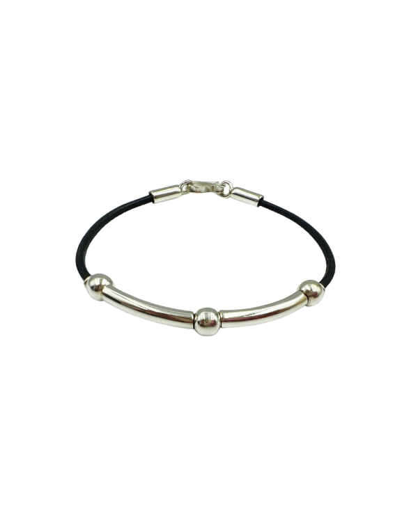 Pulsera de caucho con esferas de plata