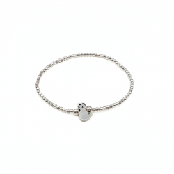 Pulsera elastica de bolitas de plata con gato