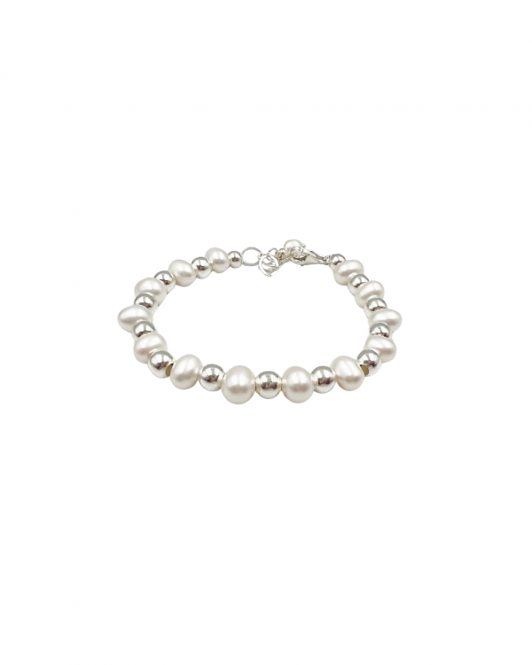 pulsera con esferas de plata y perlas