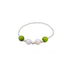 Pulsera de plata con agathas verdes y rosas