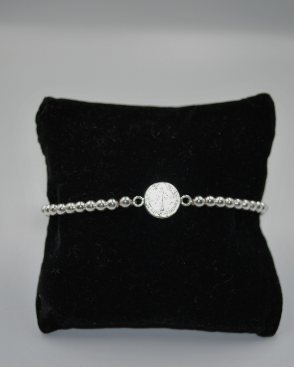 Pulsera bolitas de plata con San Benito - Imagen 2