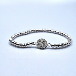 Pulsera bolitas de plata con San Benito