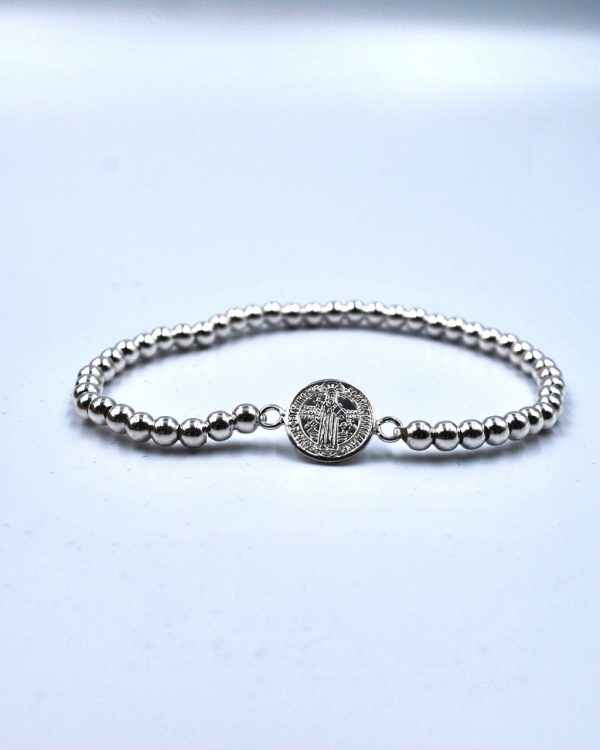 Pulsera bolitas de plata con San Benito