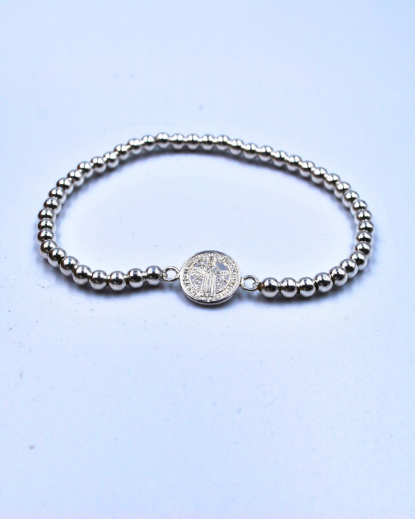 Pulsera bolitas de plata con San Benito - Imagen 3