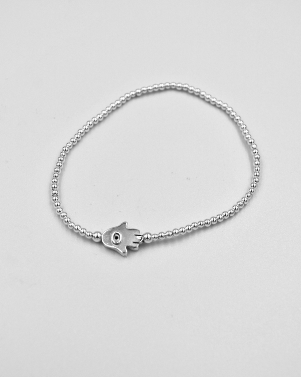 Pulsera elástica de bolitas de plata con ojo turco - Imagen 2