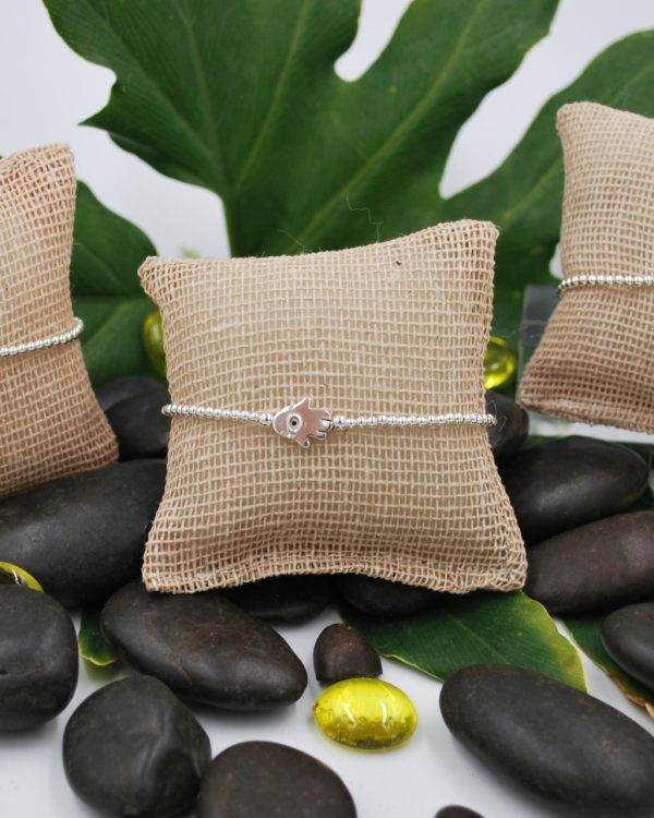 Pulsera elástica de bolitas de plata con ojo turco - Imagen 3