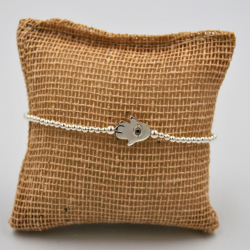 Pulsera elástica de bolitas de plata con ojo turco