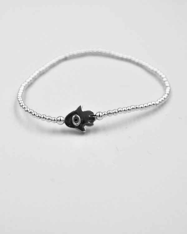 Pulsera elástica de bolitas de plata con ojo turco - Imagen 4